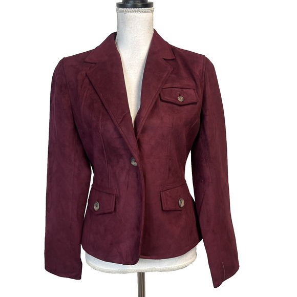Fourteen Zero Blazer Jacket size Small Burgundy Faux Suede Career Casual Pockets - Picture 1 of 8